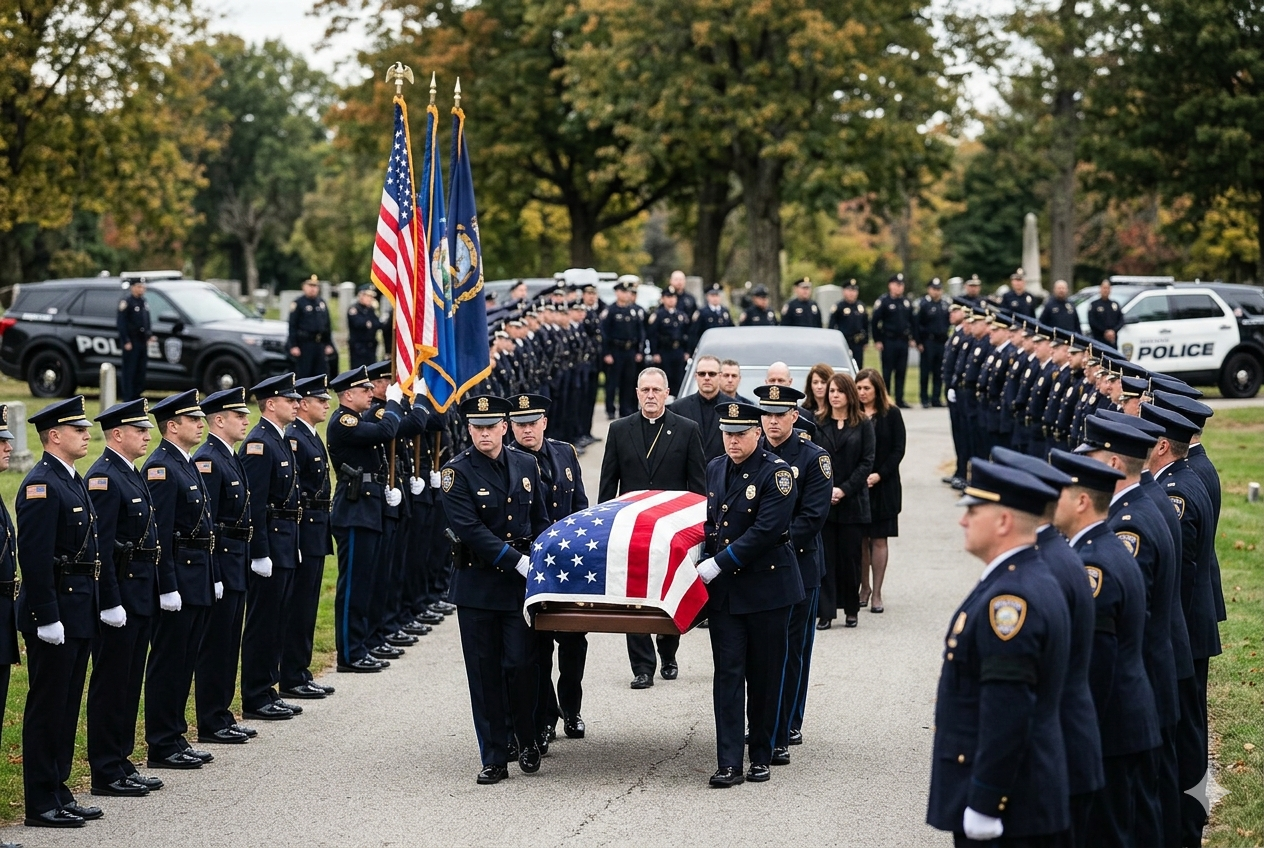 Detective Tom Merton Flanked by the Sandy Shore Police Department as He is Brought to the Cemetery