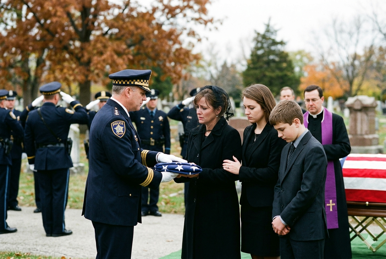 Captain Anton Kaminski Presents Detective's Widow With The Flag